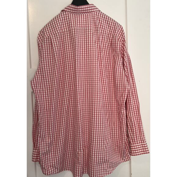 LL Bean Men's Large Red White Check Long Sleeve Button Down Shirt Front Pocket - Picture 2 of 9